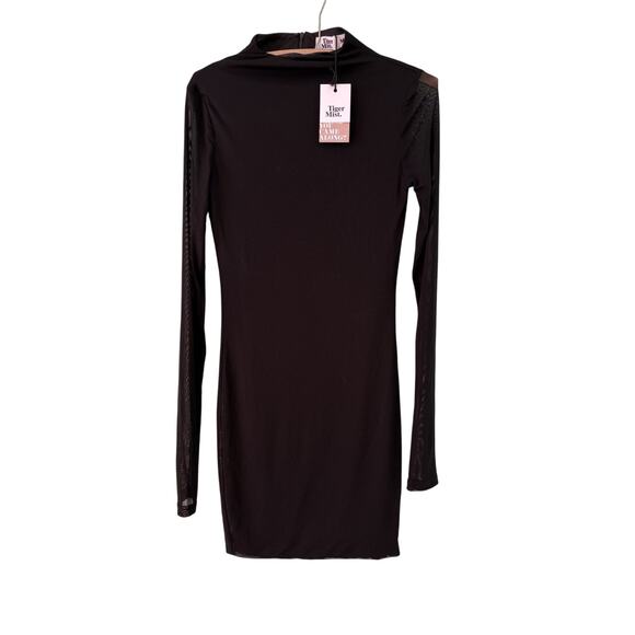 Tiger Mist Dresses & Skirts - Tiger Mist Women's Medium Black Mesh Mock-Neck Long-Sleeve Party Mini Dress